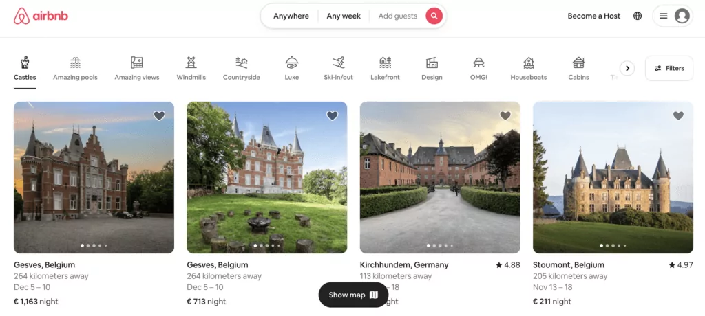 Example from Airbnb of great website UI design