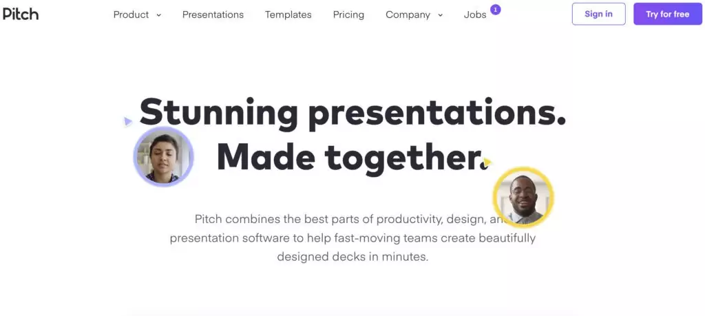 Example from Pitch of great website UI design