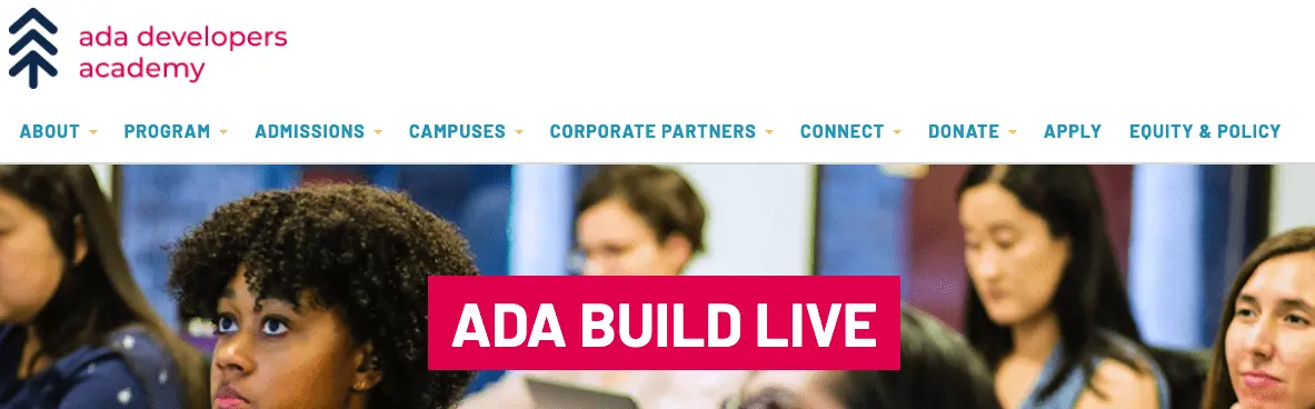 Screenshot of Ada Build Live free coding bootcamp.