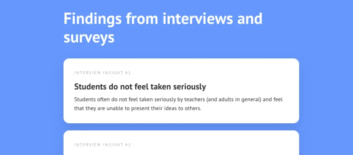 Screengrab featuring interview and survey results from Moritz Oesterlau's UX portoflio case study