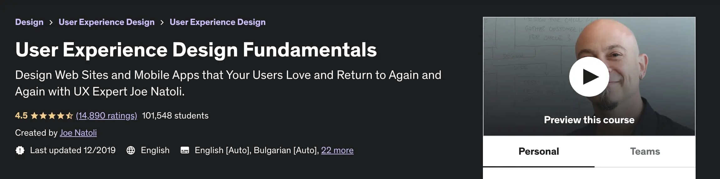 A screenshot of the udemy ux design course