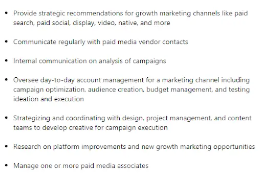 A job ad for a paid media associate role
