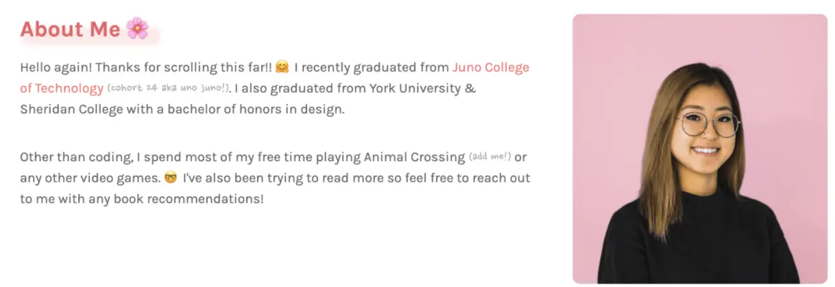 Screenshot 2021 10 21 at 13.05.30 Detail from the "About Me" section of Sharon Yi 's portfolio website