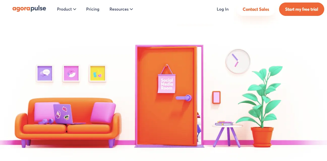 Agora Pulse The website homepage for AgoraPulse, one of the most popular social media management tools