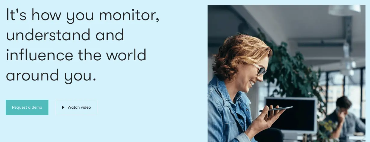 Meltwater The website homepage for Meltwater, one of the most popular social media management tools