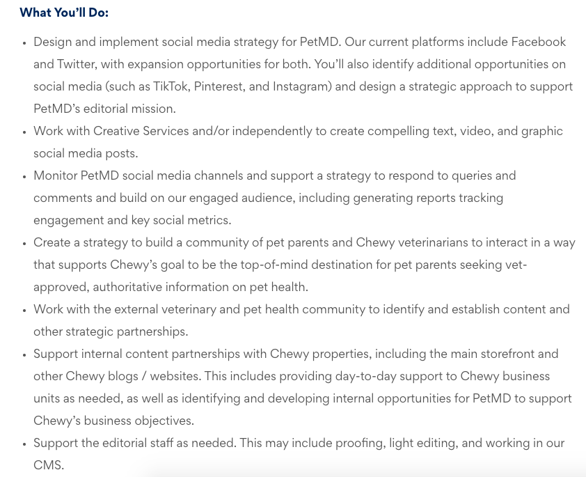 Chewy SMM description A social media manager job description posted by Chewy