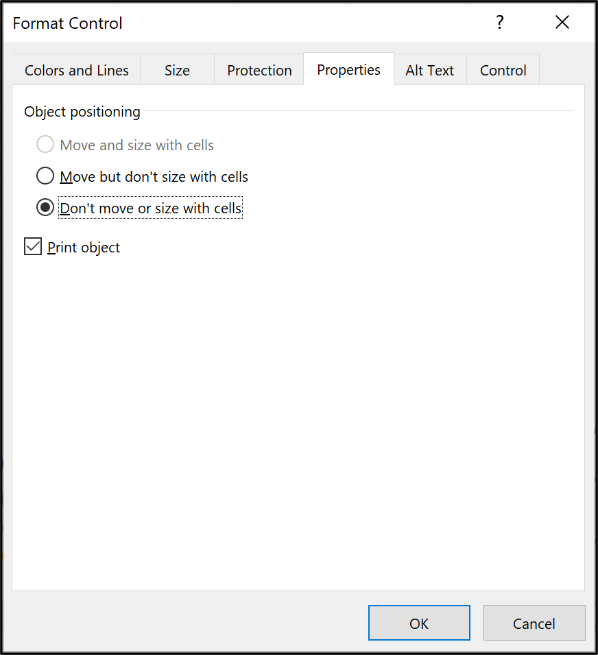dont move Inserting a checkbox in Microsoft Excel