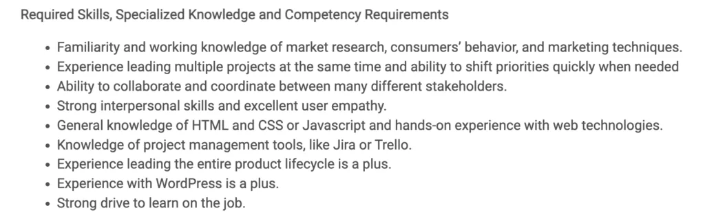 09 Product manager skills AKC Screenshot of the candidate profile for a Product Manager job in the American Kennel Club.