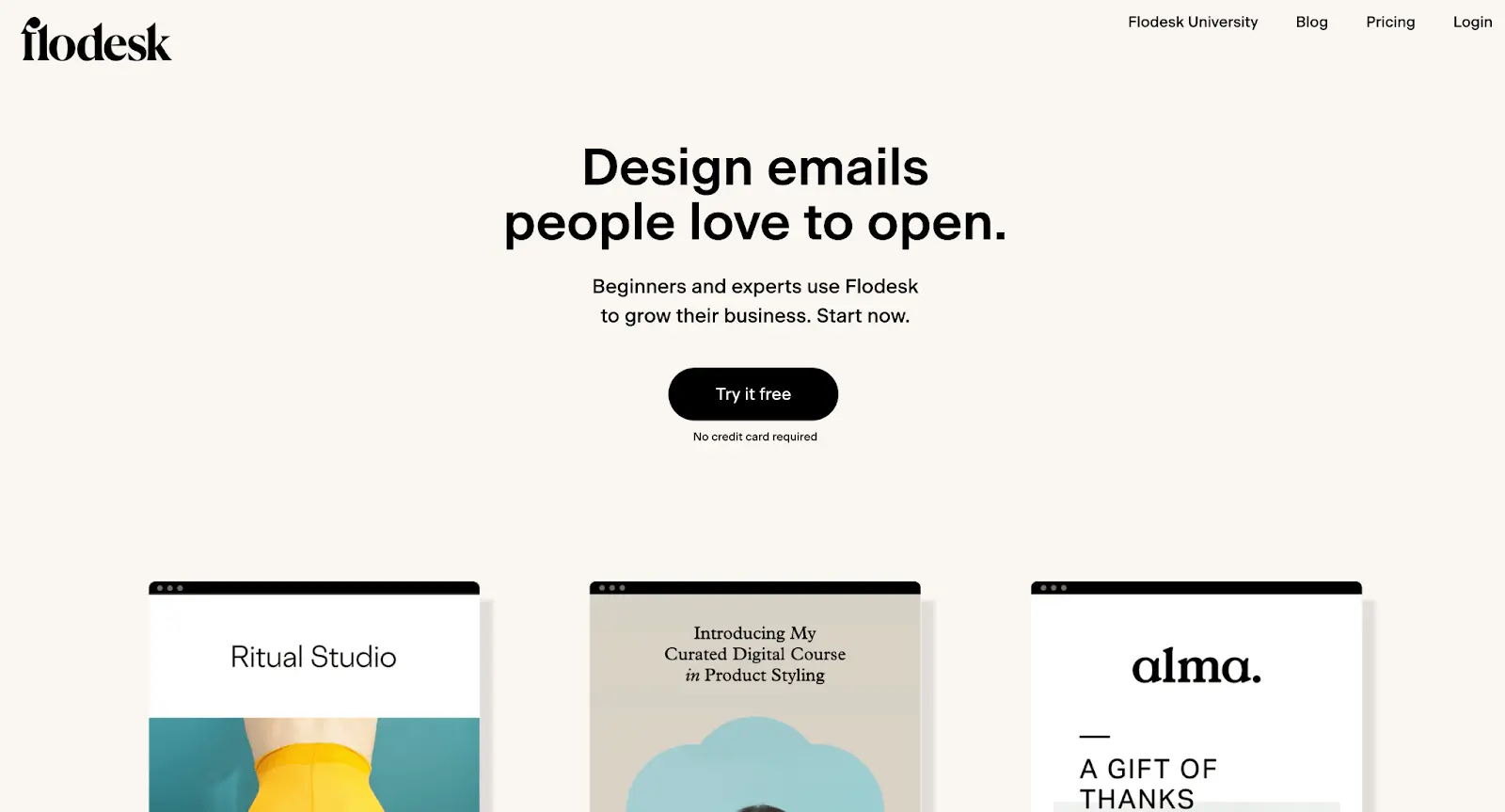 flodesk The Flodesk homepage, showing off flat design.