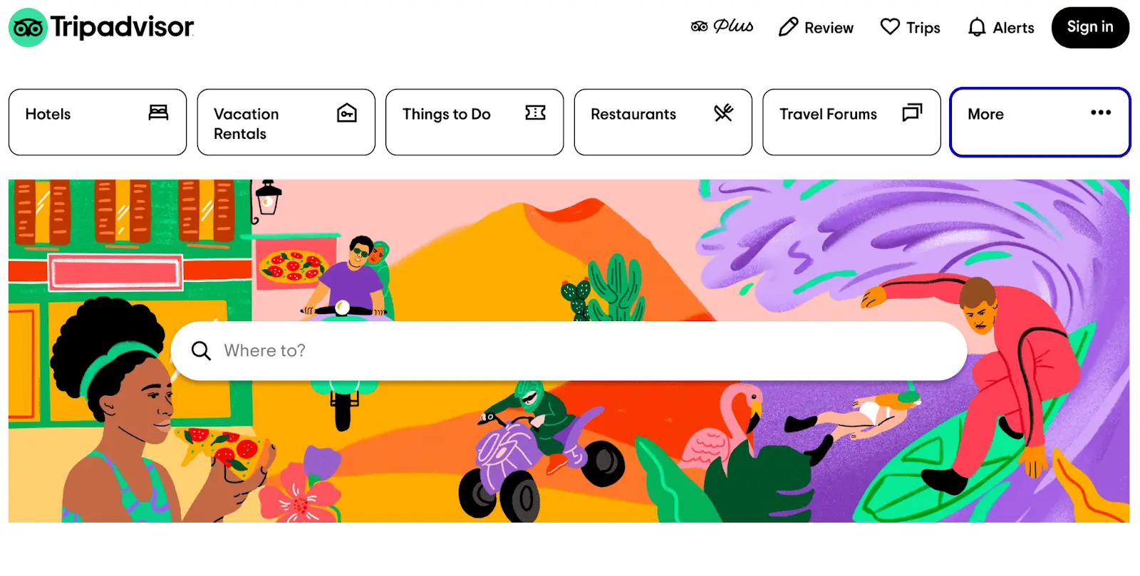 trip advisor Screenshot of the TripAdvisor homepage showing flat design.
