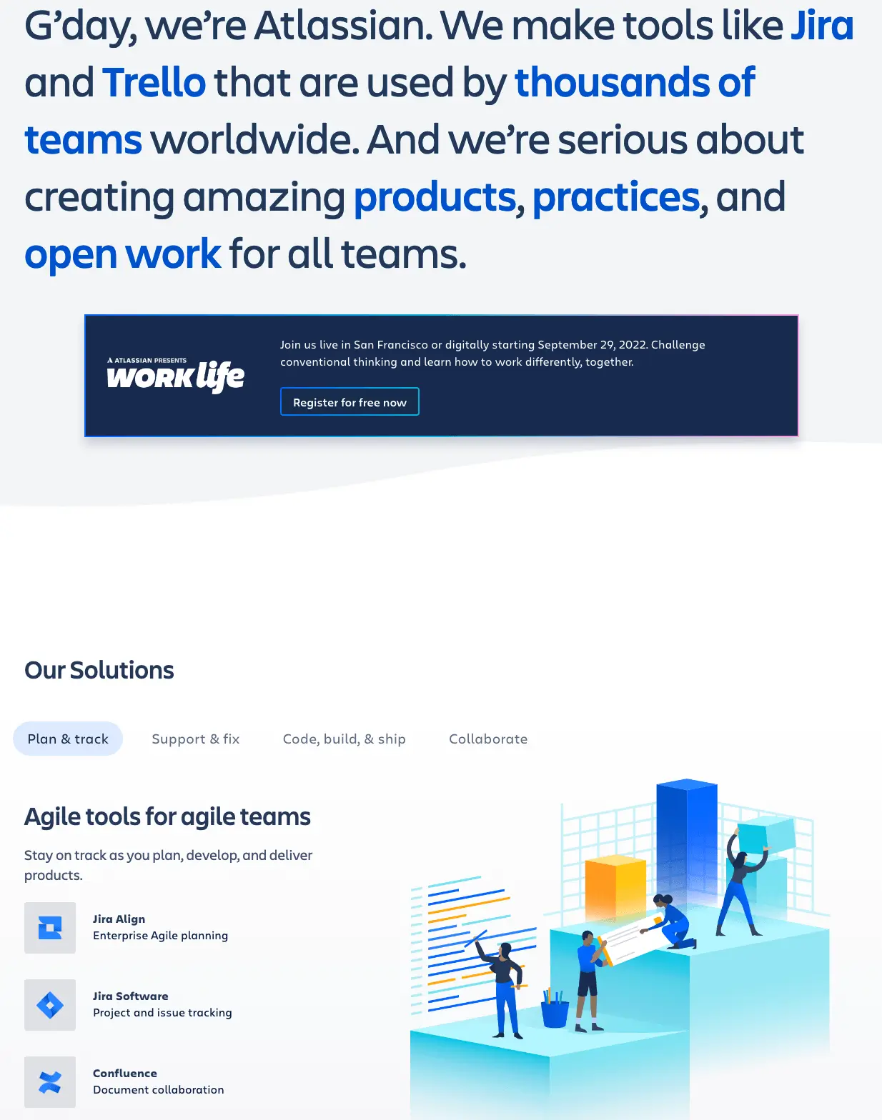 Atlassian Homepage Screenshot of the Atlassian homepage, illustrating visual hierarchy at work.