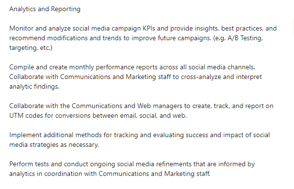 Example of a social media marketer job description from LinkedIn