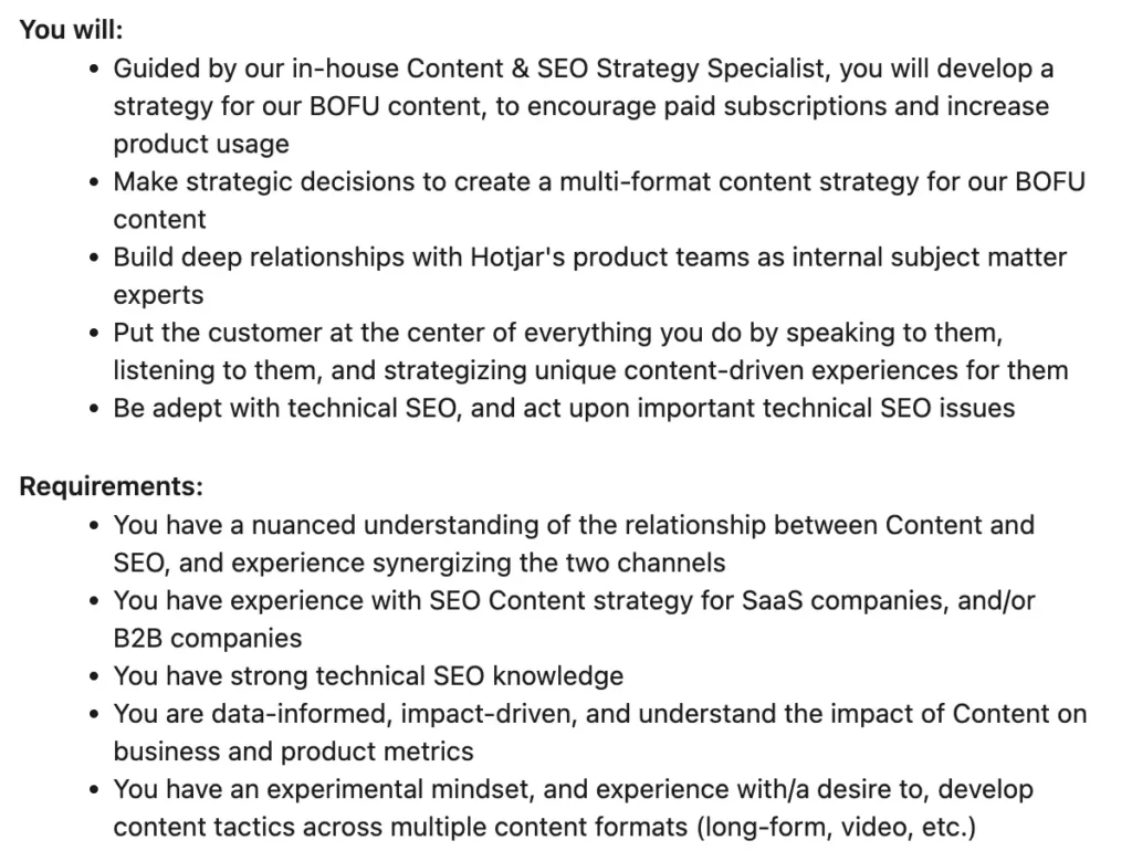 Part of a job description for an SEO-related job.