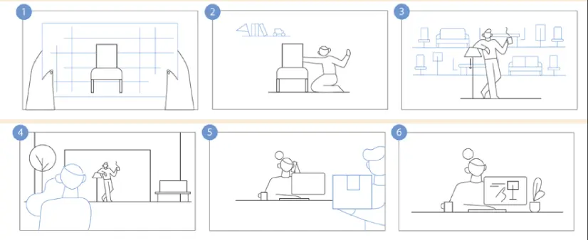 Storyboard example with arranged panels using digital software.
