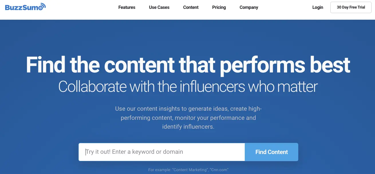 Screenshot of the BuzzSumo social media tool.