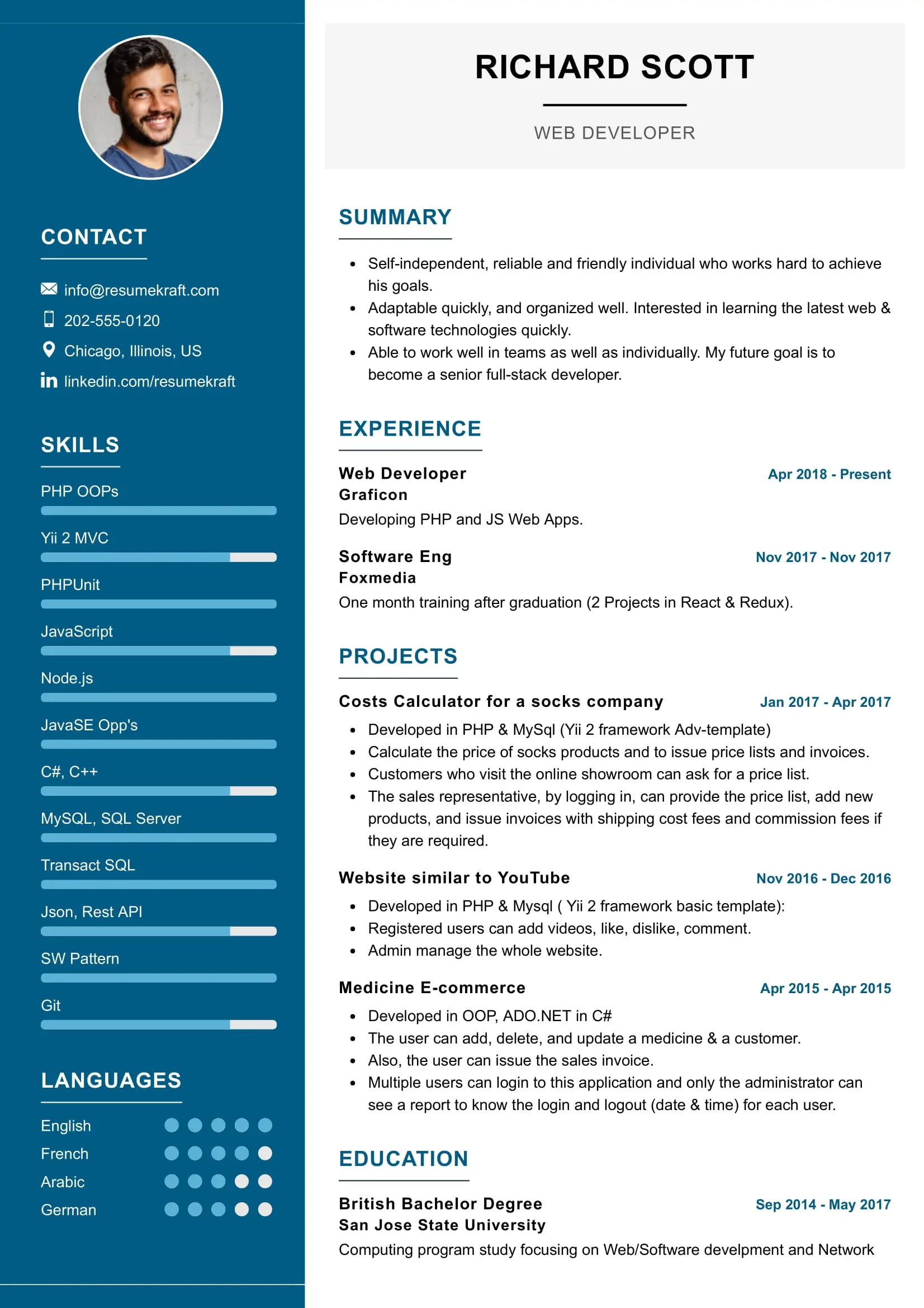 Resumekraft Web Developer Resume example of a web developer tech resume