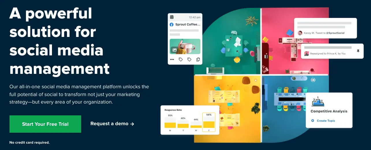 Screenshot of the Sprout Social social media tool website.