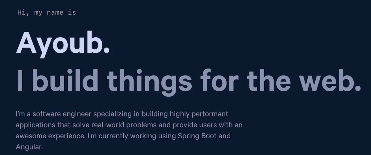 ayub ait dahmane portfolio Screenshot of Ayub Ait Dahmane's software engineer portfolio site.