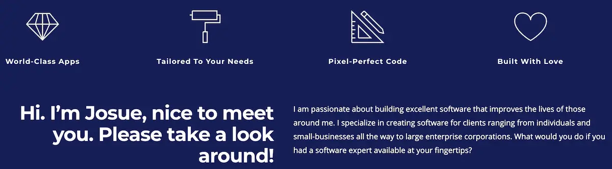 josue espinosa portfolio Screenshot from Josue Espinosa's software engineer portfolio website.