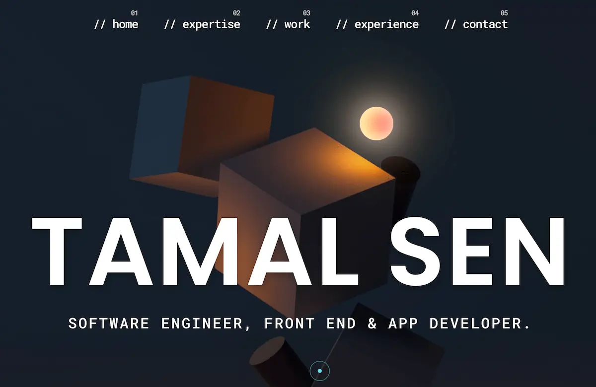 tamal sen portfolio website Screenshot of Tamal Sen's software engineer portfolio website.