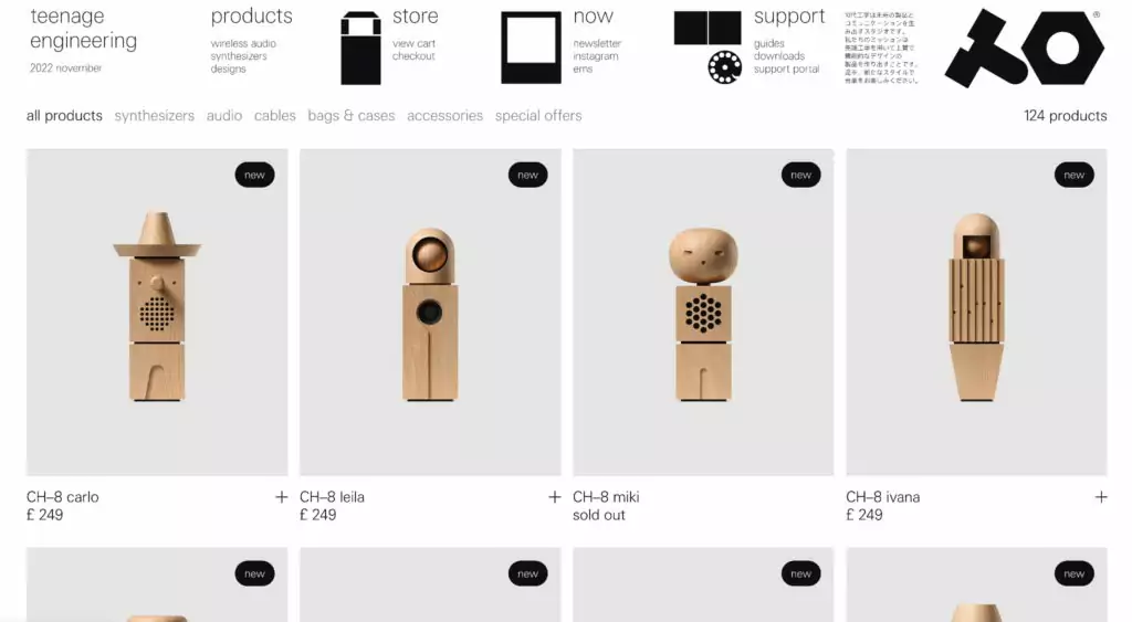 teenage engineering screenshot of the teenage engineering website which uses UI design principles