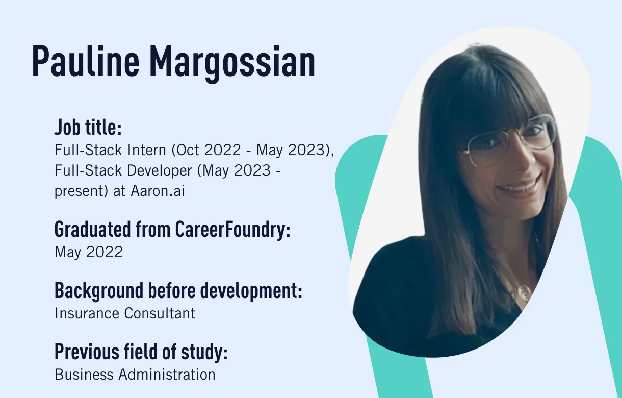 CareerFoundry alum Pauline Margossian, who made a career change to web developer