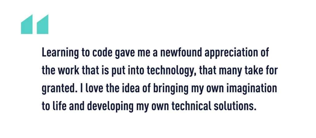 A quote from Pauline about her career change to web developer