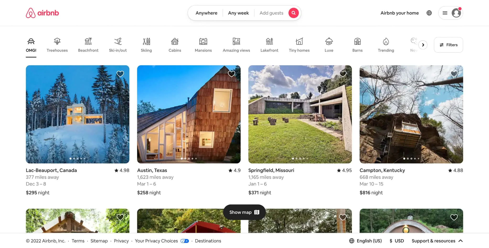 screenshot of the airbnb homepage, which applies keep it simple, stupid (KISS principle)