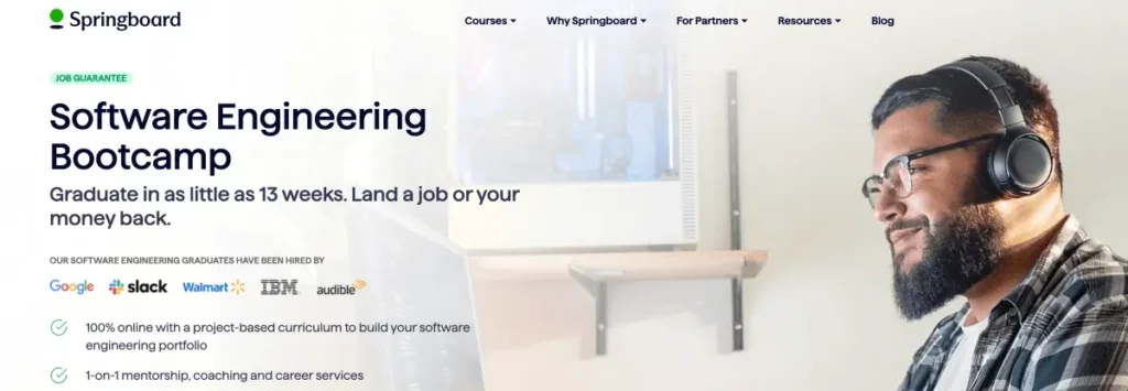 Springboard A screenshot of Springboard's software engineering bootcamp