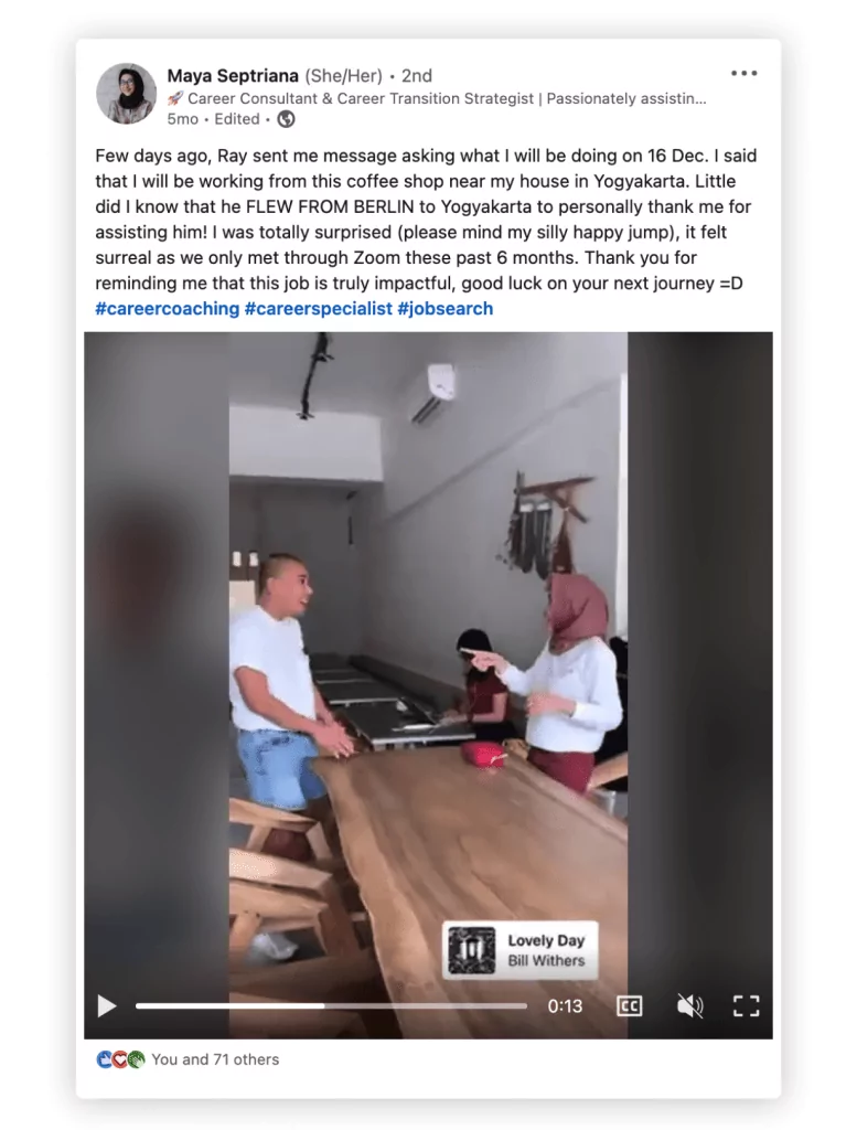 maya linkedin A LinkedIn post from Maya, Ray's career specialist at CareerFoundry