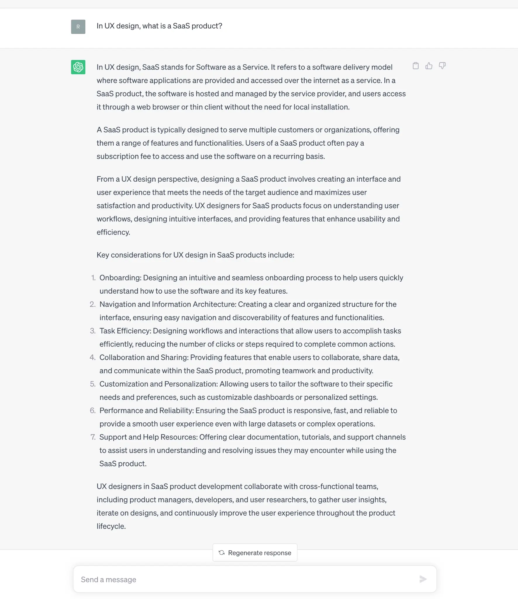 An example prompt of ChatGPT for UX design
