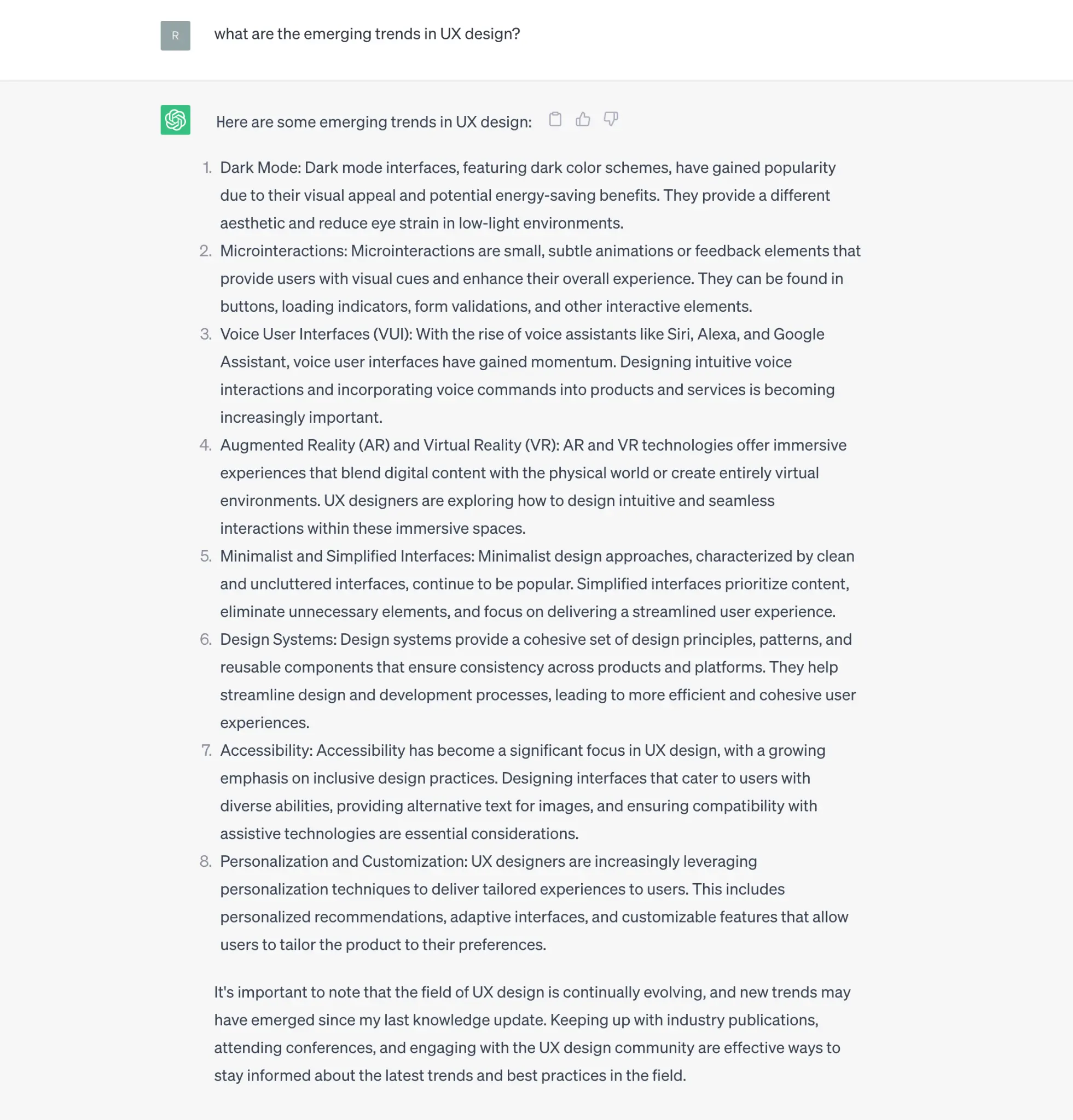 An example prompt of ChatGPT for UX design