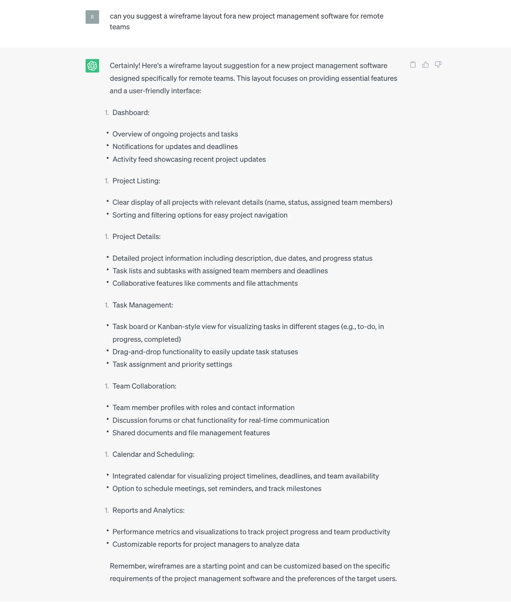 An example prompt of ChatGPT for UX design