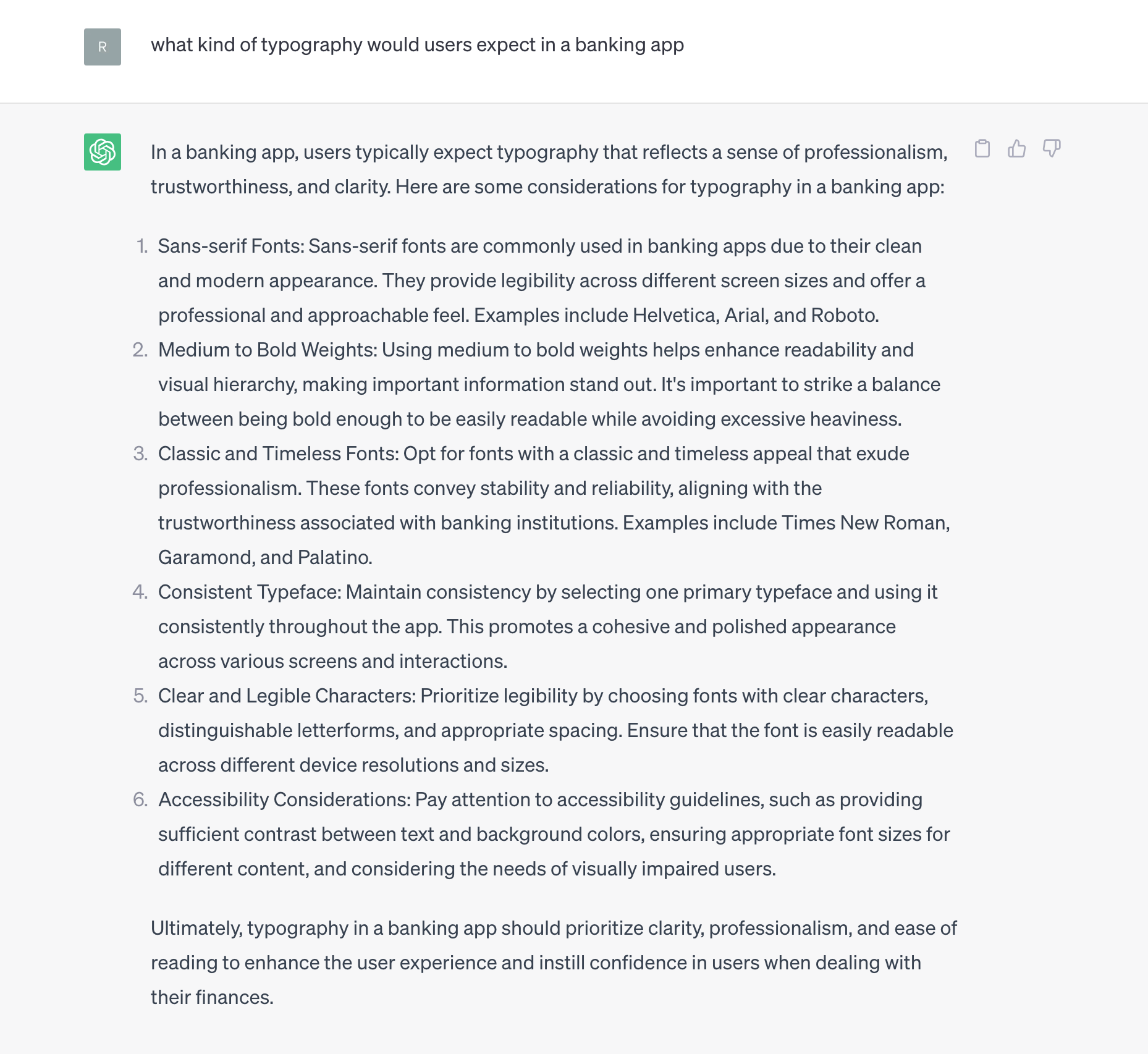 An example prompt of ChatGPT for UX design