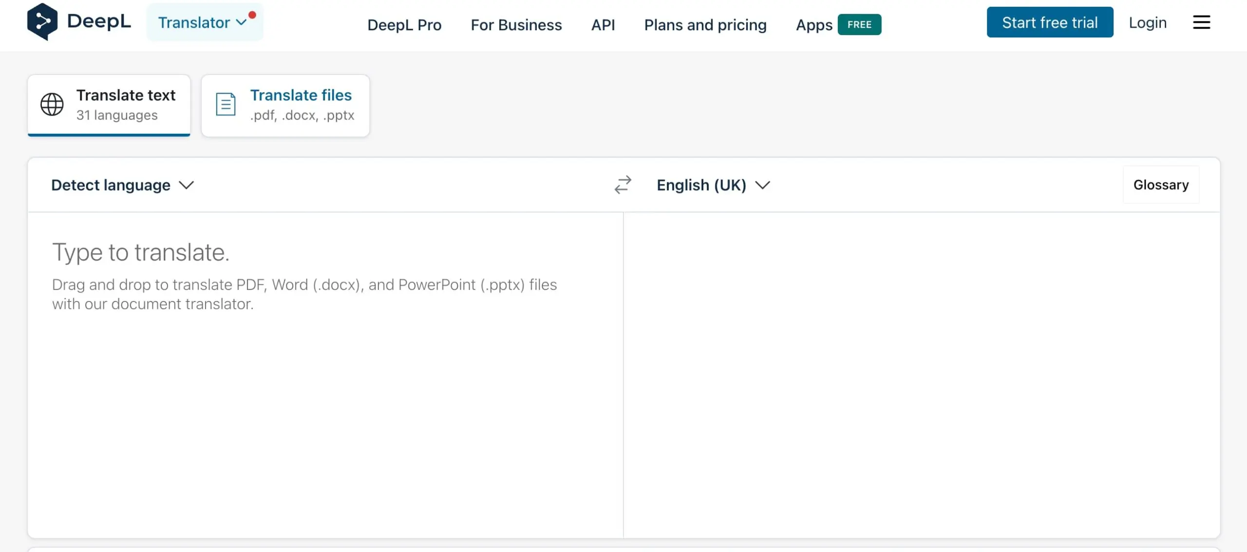 deepl scaled A screenshot of the DeepL website, one of the best ai tools for digital marketing
