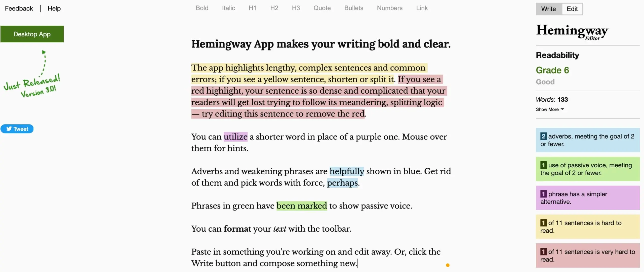 hemingway scaled A screenshot of the Hemingway website, one of the best ai tools for digital marketing