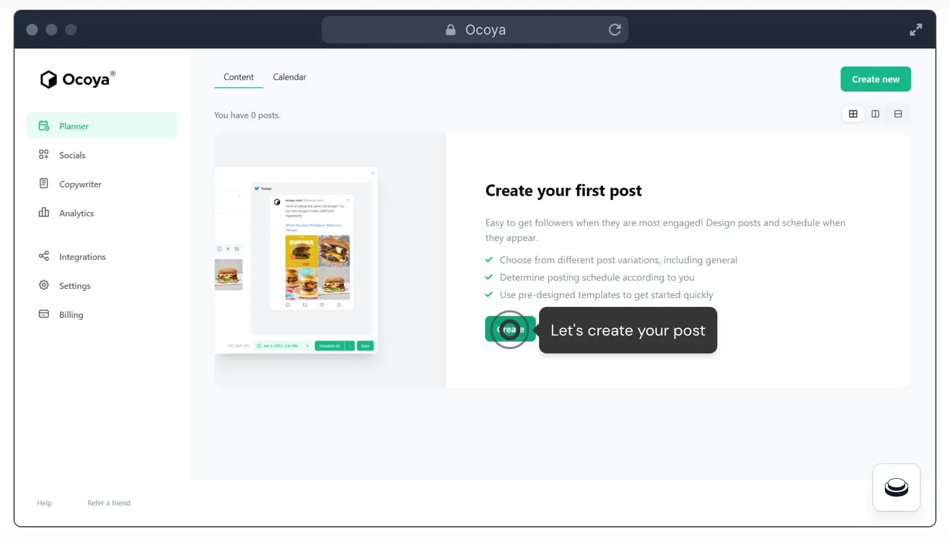 ocoya2 A screenshot of the Ocoya website, one of the best ai tools for digital marketing