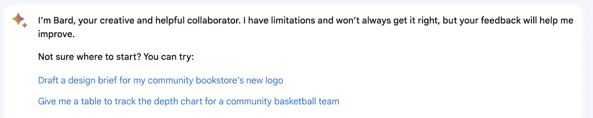 Screenshot from Google's Bard AI tool, using the LaMDA LLM.