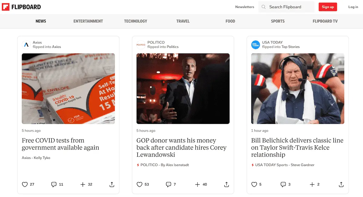 flipboard progressive web app Screenshot from Flipboard progressive web app.