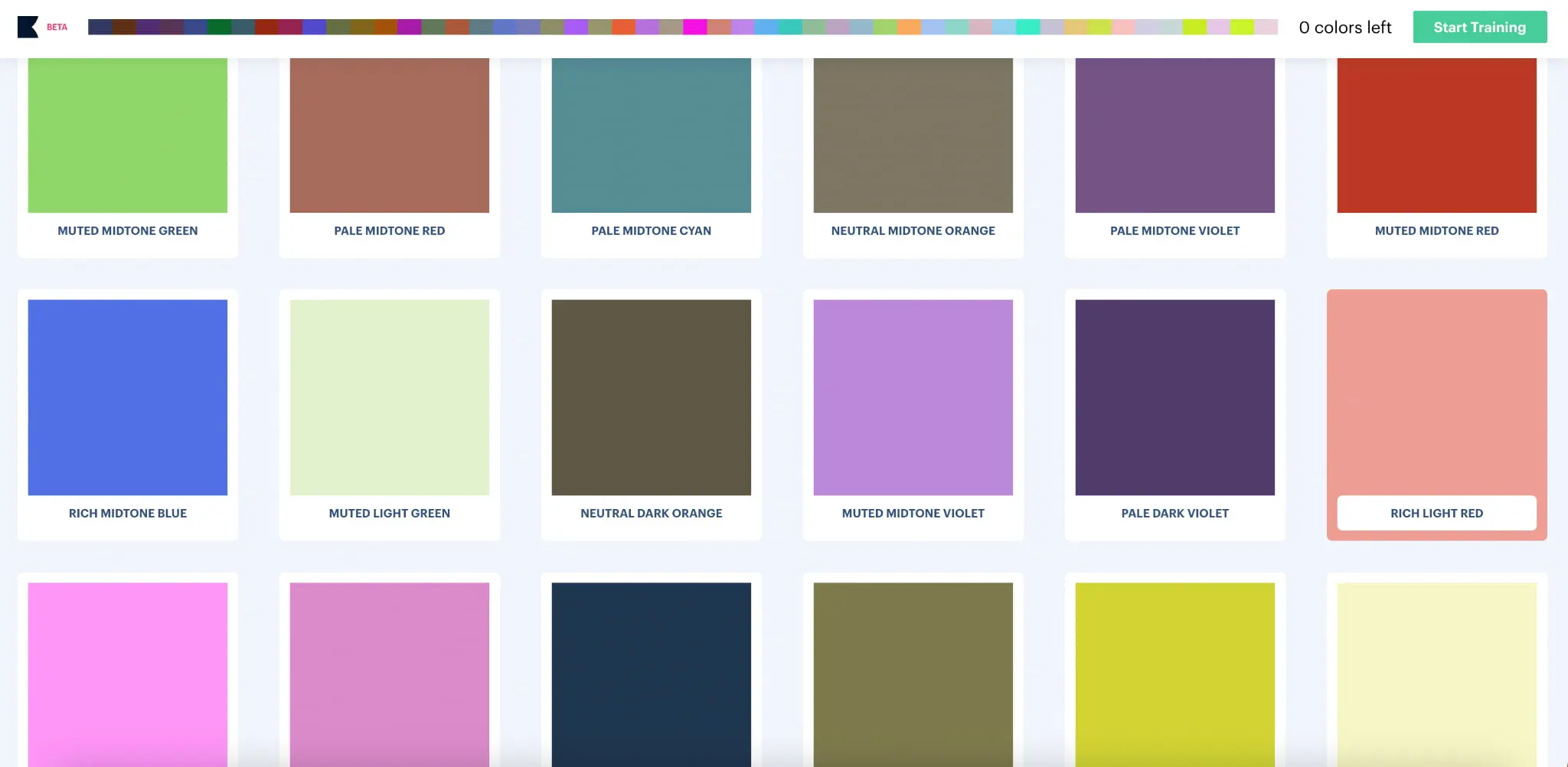 A screenshot from Khroma's palette tool 