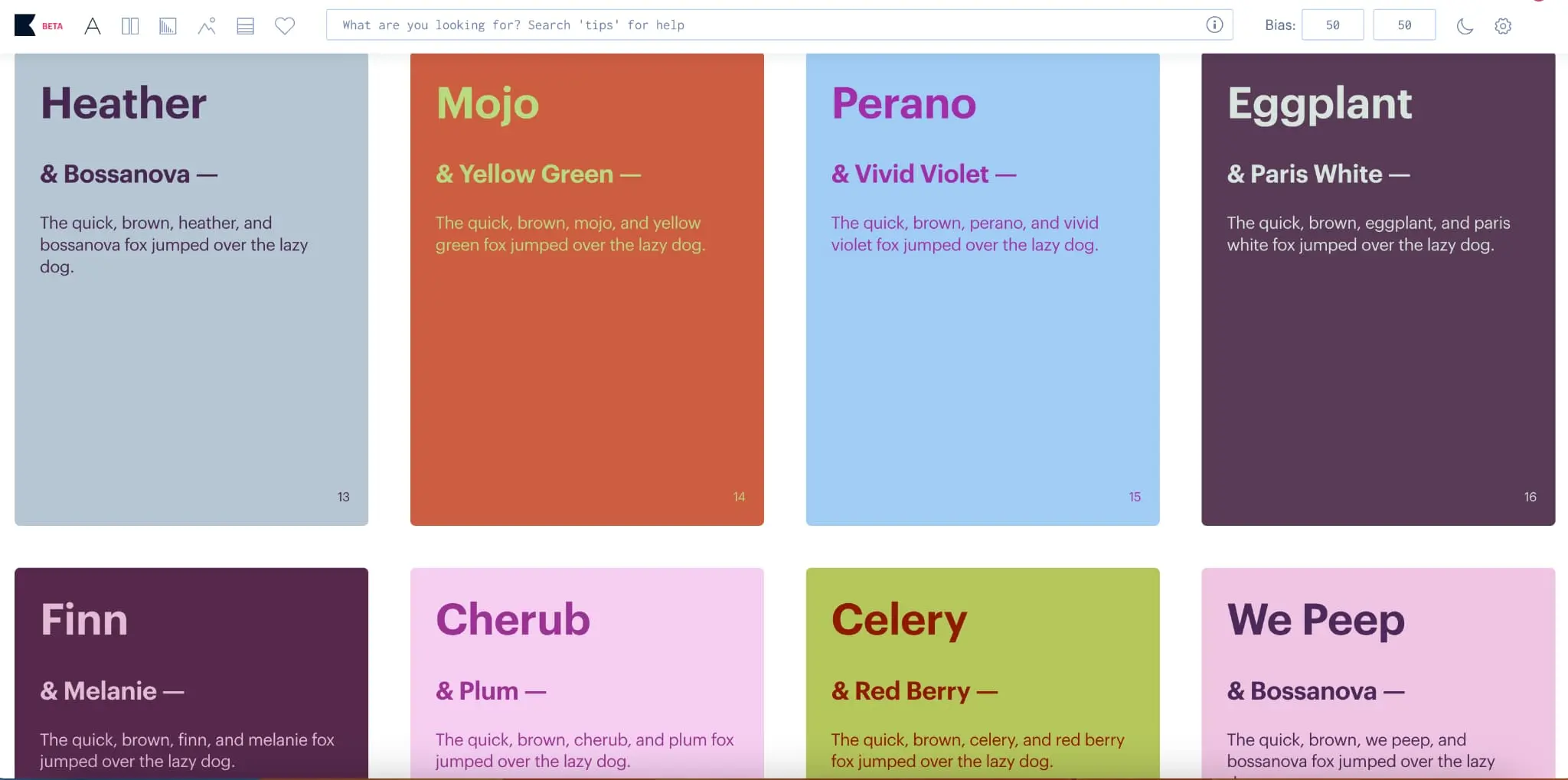 A screenshot from Khroma's type search