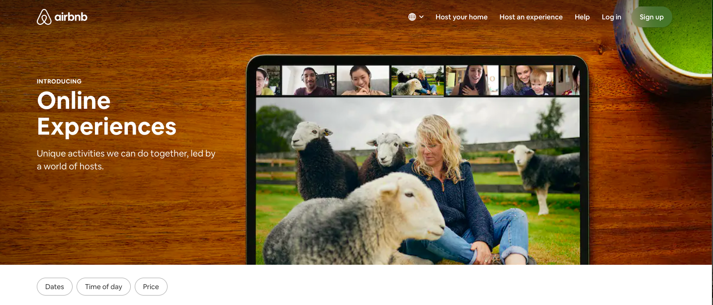 Screenshot of theAirbnb experiences booking page on 15.04.2020