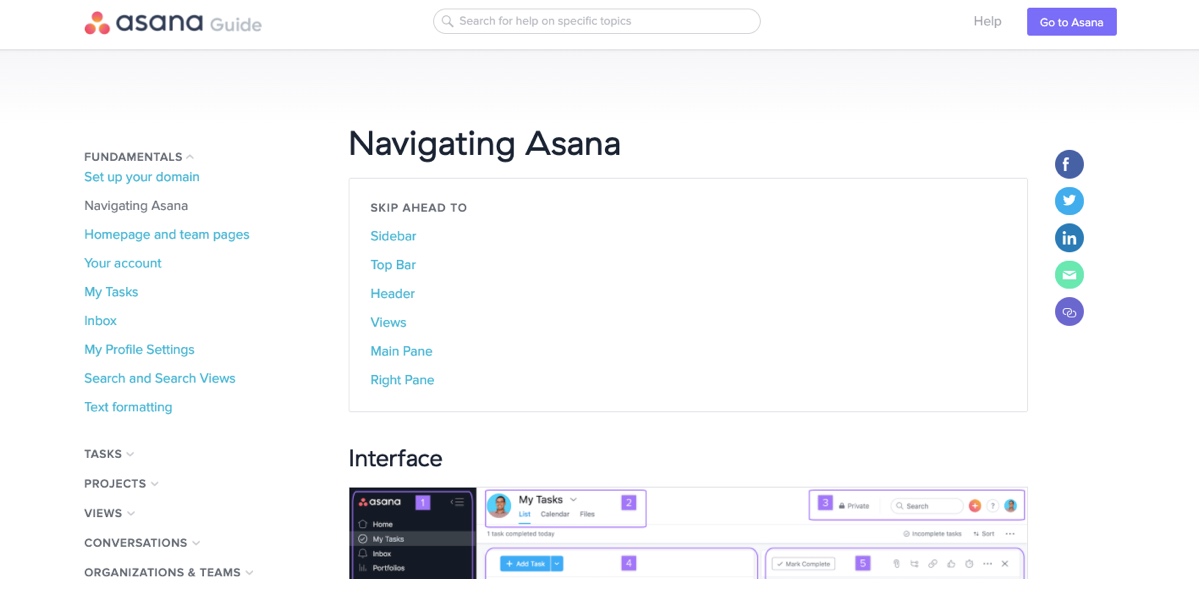 Asana Guide Screenshot of the main Asana Guide page