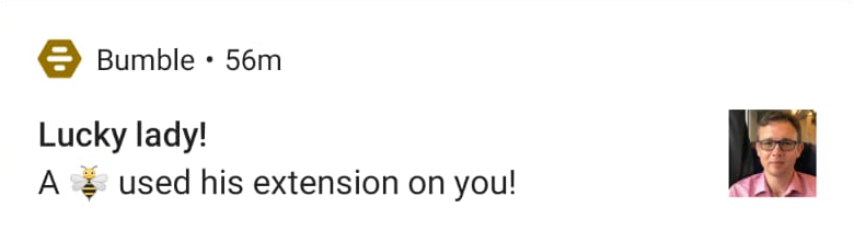 Example of a Bumble notification A notification about a Bumble Bizz match, calling me “lady” and using “his” when referring to a stranger who probably also never specified if that’s an acceptable pronoun for them.