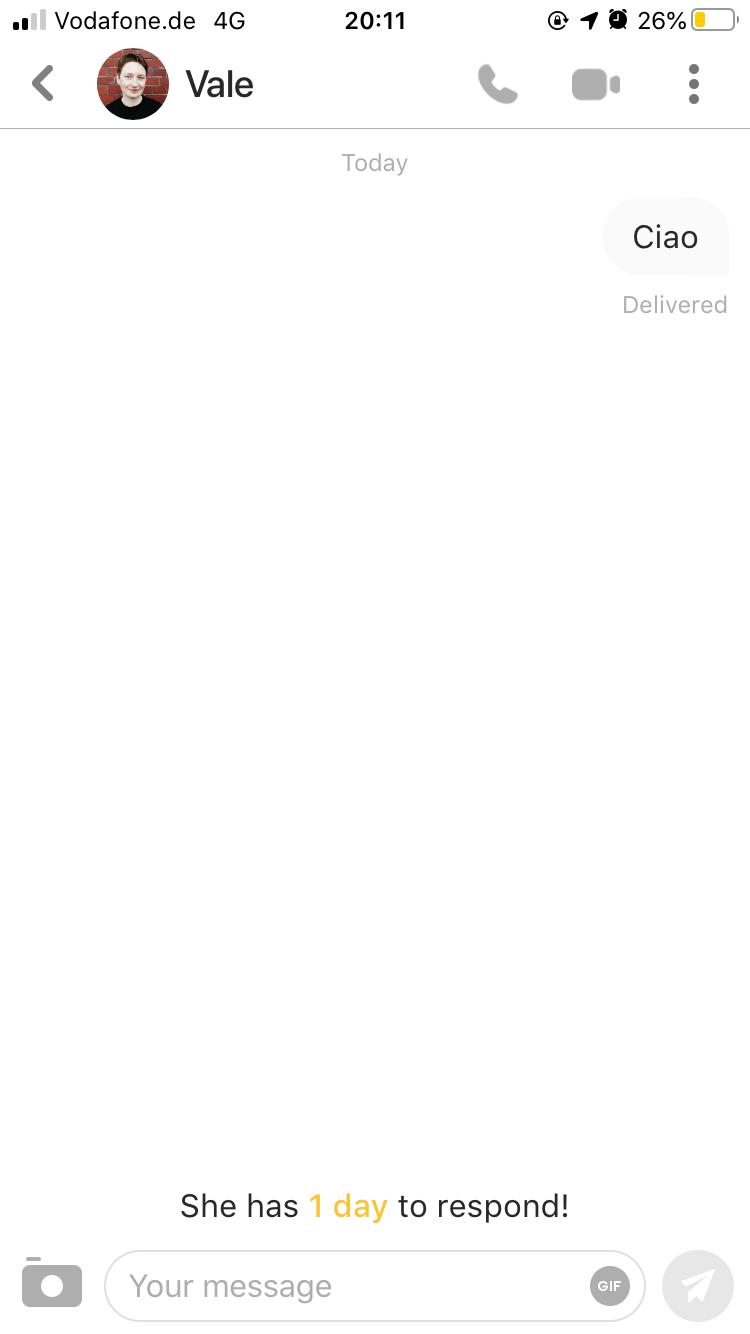 Example of another Bumble notification. If my matches use Bumble in English, the app uses “she” when talking to them about me.