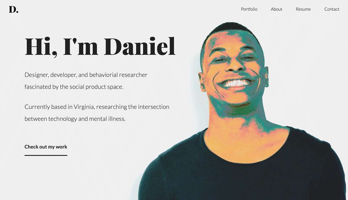 UX Design Portfolio Examples: Daniel Autry The homepage of Daniel Autry's UX portfolio examples