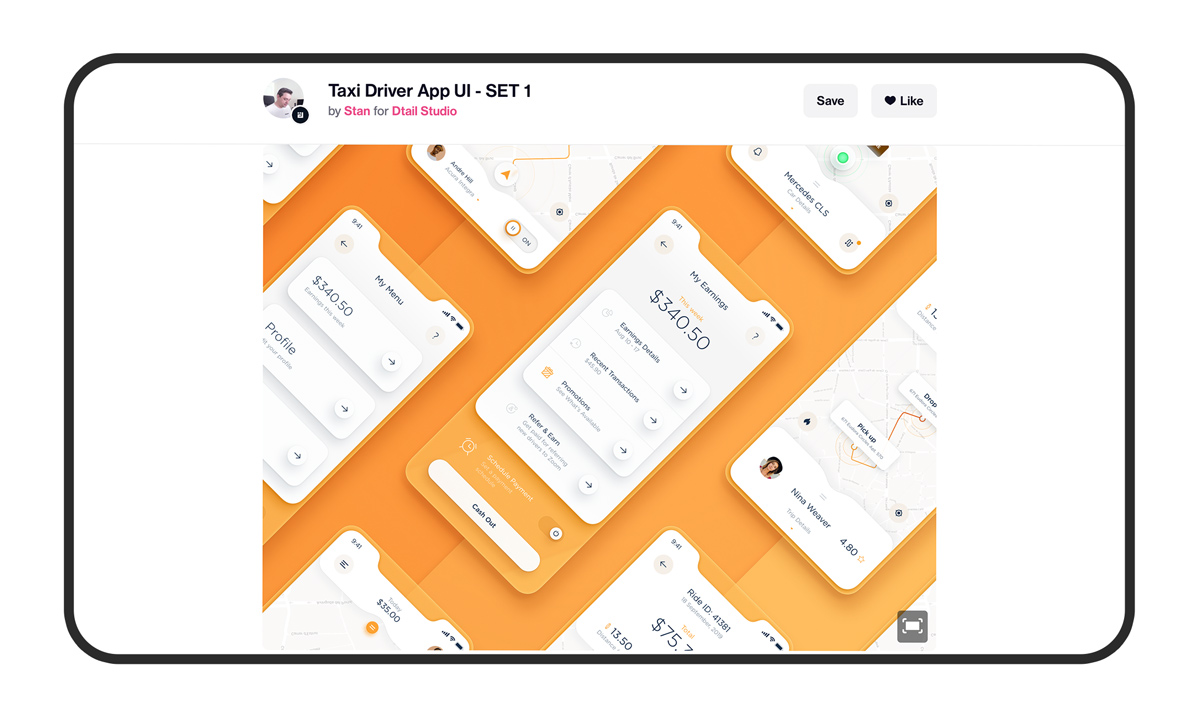 Display of UI sets on Dribbble