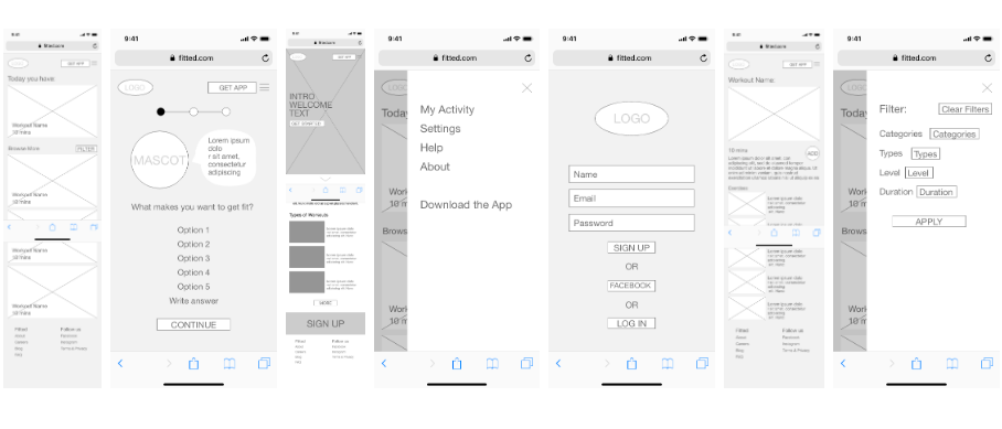 Fitted App Wireframe Wireframes created in Sketch for the Fitted app, by Michelle Lock