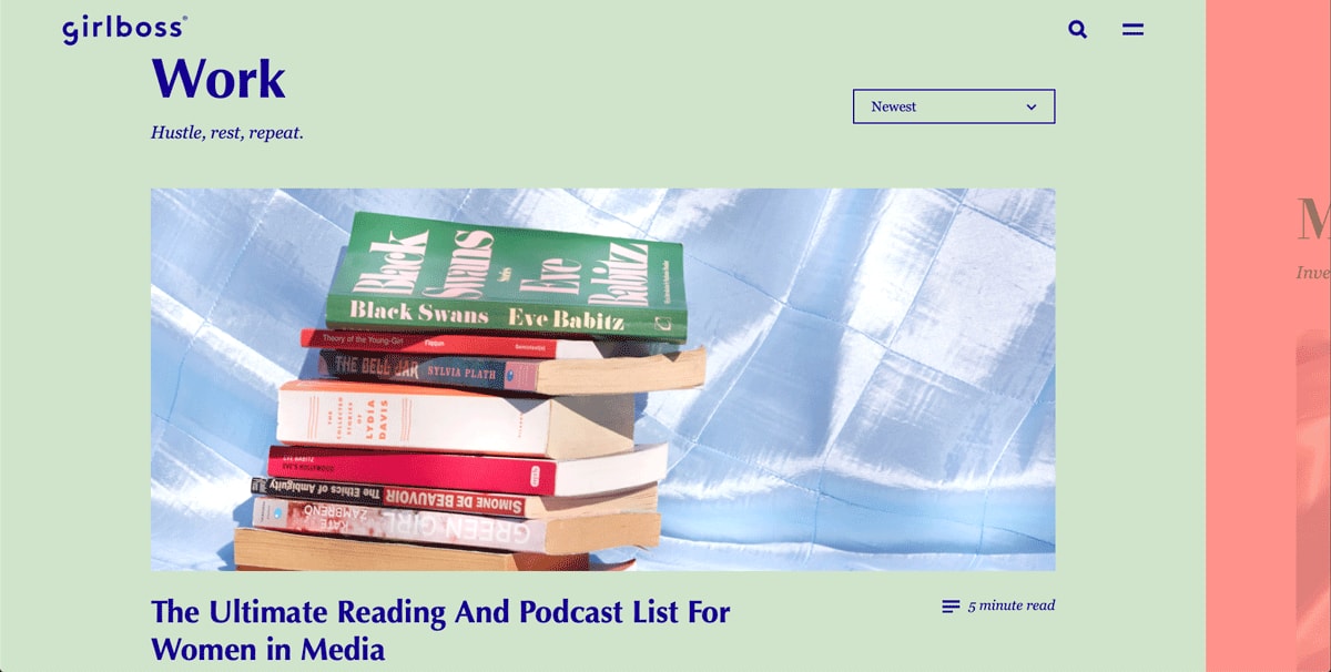 Girlboss magazine user interface design