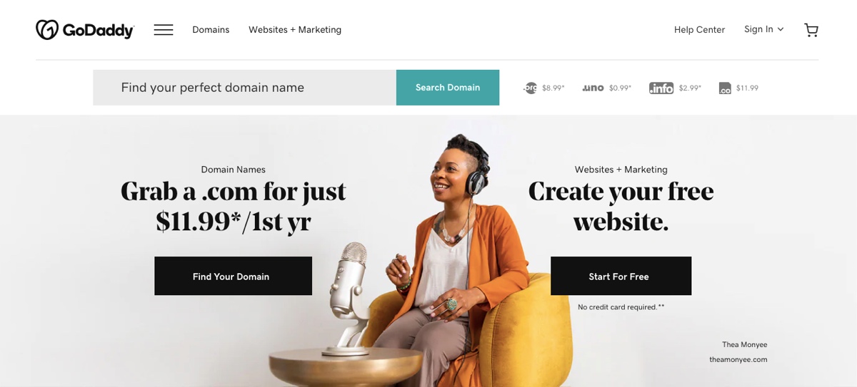 GoDaddy in 2020 Screenshot of GoDaddy homepage in 2020